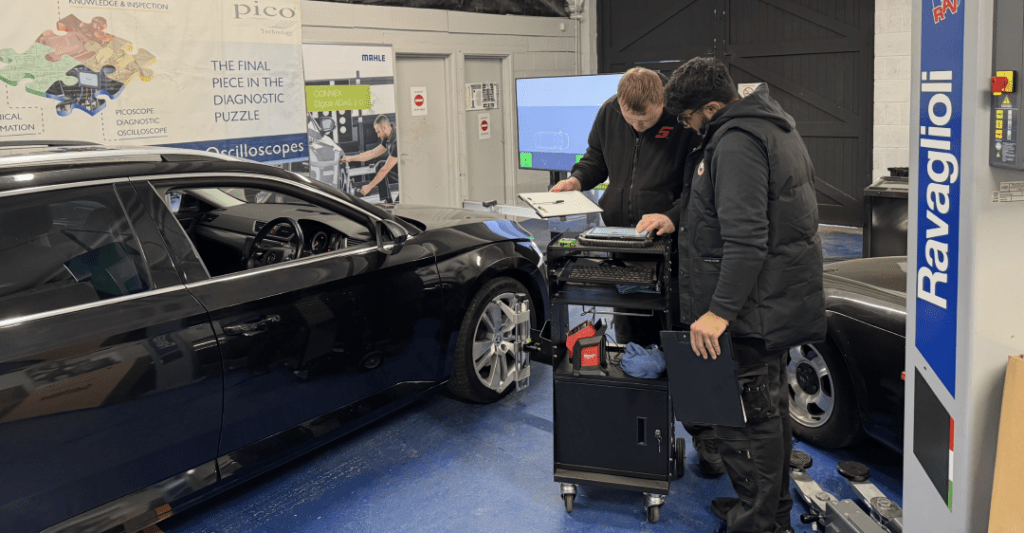 Automotive technician training at RMT's IMI Approved Training Centre in Oswestry, featuring hands-on automotive diagnostics, ADAS calibration and workshop training.
